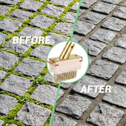 Kosmoflux Weed Remover Tool for Block Paving, 1-Sec Quick Release Weeding Tool with 63" Long Handle, 4-in-1 Scraper Axe & Metal Wire Brush Set for Garden Patio Driveway Crack Moss Removal
