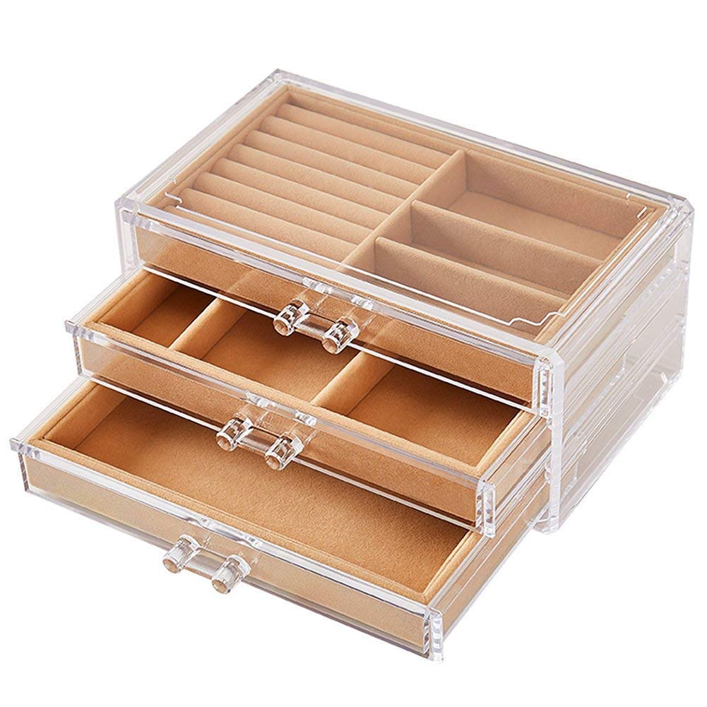 Jueven European Jewelry Box Storage Box Transparent Acrylic Jewellery Storage Box with 3 Drawers Ear
