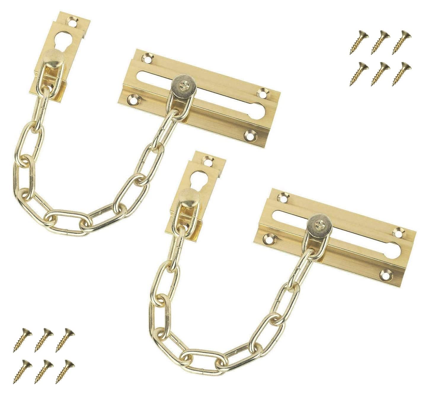 TERF® Heavy Duty Door Chain Polished Brass Internal and External Front and Back Door Restriction Limiter Security Lock Safety Guard Chain for Wooden and uPVC Doors - Pack of 2