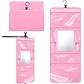 SilTriangle Hanging Toiletry Bag with Mirror for Men Women Travel Kit Large Foldable Beauty Dance Makeup Bag Organizer Storage Waterproof Roll up Cosmetic Case Accessories for Bathroom Shower(Pink)