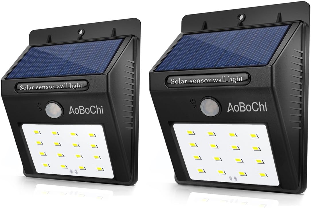 Solar Lights Outdoor,AoBoChi 16 LED Solar Motion Sensor Lights Wireless Waterproof Security Wall Light for Garden,Patio, Deck, Yard, Driveway, Outside Steps(2-Pack)