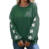 Fyralis Women's Oversized Crewneck Sweatshirt, Thickened with Fleece, Star Sleeves, Long Sleeve Pullover Top
