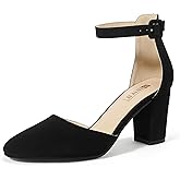 IDIFU IN3 Closed Toe Heels for Women High Chunky Block Heels Women's Pumps Comfortable Dressy Wedding Bride Party Homecoming Prom Work Shoes Fashion Ankle Strap Round Toe Dress Shoes