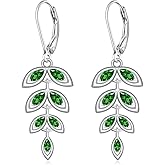 Leaf Earrings for Women Sterling Silver Green Leaf Dangle Drop Earrings Jewelry Summer Christmas Gifts