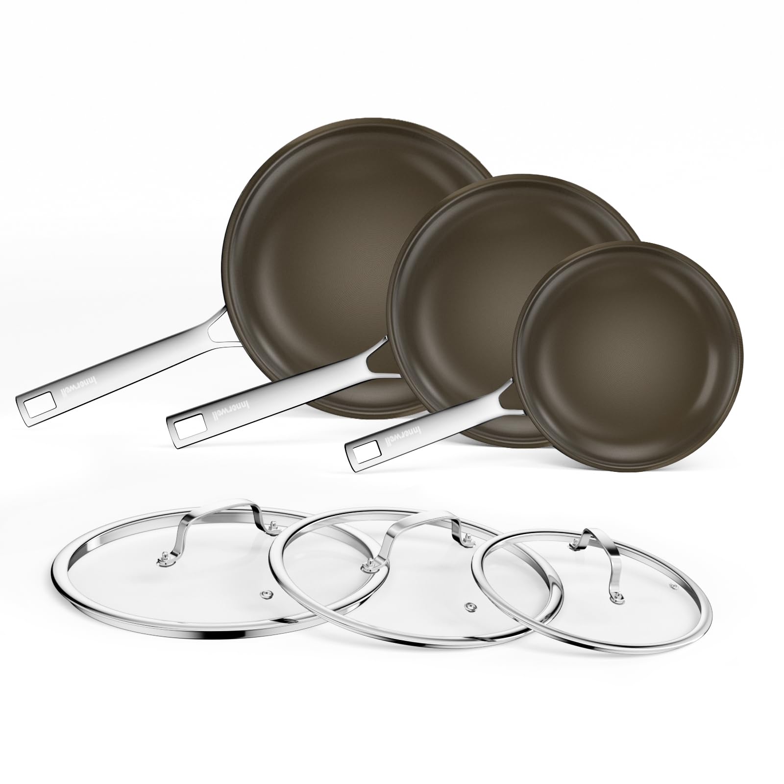 Photo 1 of Innerwell Stainless Steel Frying Pan Set with Lids,8inch 9.5inch 11inch Nonstick Ceramic Frying Pan Set of 3, Non Toxic Healthy Ceramics Omelet Pans,Chef's Pans,Skillets Kitchen Cooking Pan PFOA Free