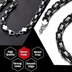 Black Mens Chain Flat Byzantine Link Stainless