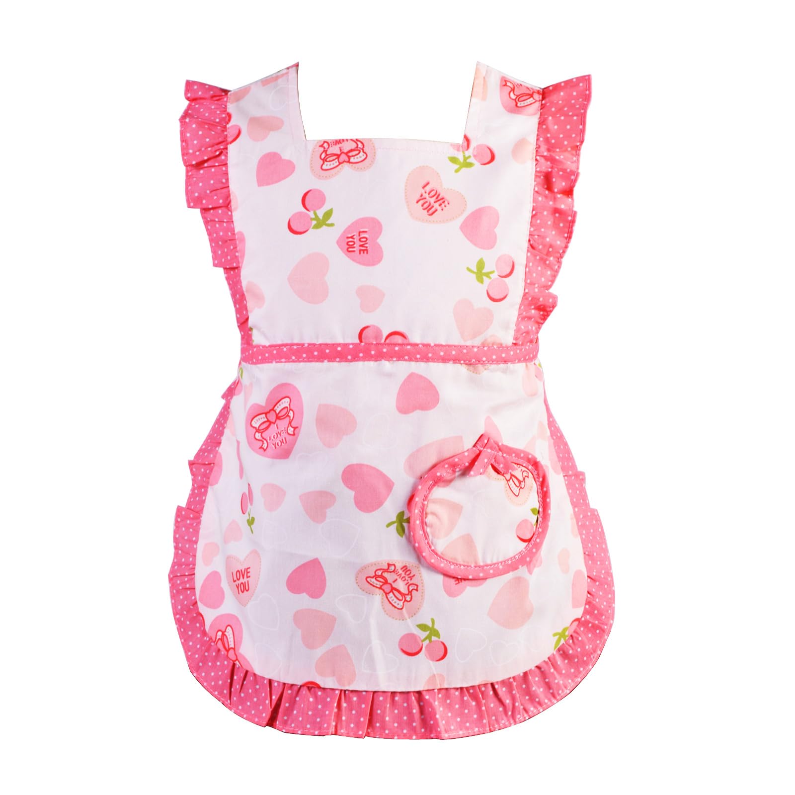 Love Potato Cute Heart Pattern Ruffles Cotton Children Apron Great Gift for Kids Toddler Little Girls (1 to 2 Years Old, Red)