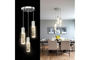 Sytmhoe 3-Lights Pendants Light for Kitchen Island,Brushed Nickel Dining Room Pendant Lighting Fixture with Bubble Crystal，Ceiling Hanging Lights for Bedroom Island Kitchen