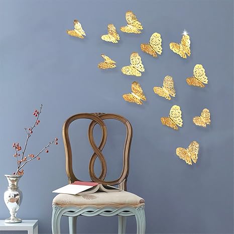 Pinkblume Gold Butterfly Decorations 3d Wall Decals Metallic Art