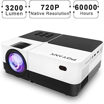 POYANK WXGA 3600Lumens LCD Projector Full HD 1080P Support, Native 720P Compatible with HDMI, USB, SD/TF Card, AV, TV Box, 200