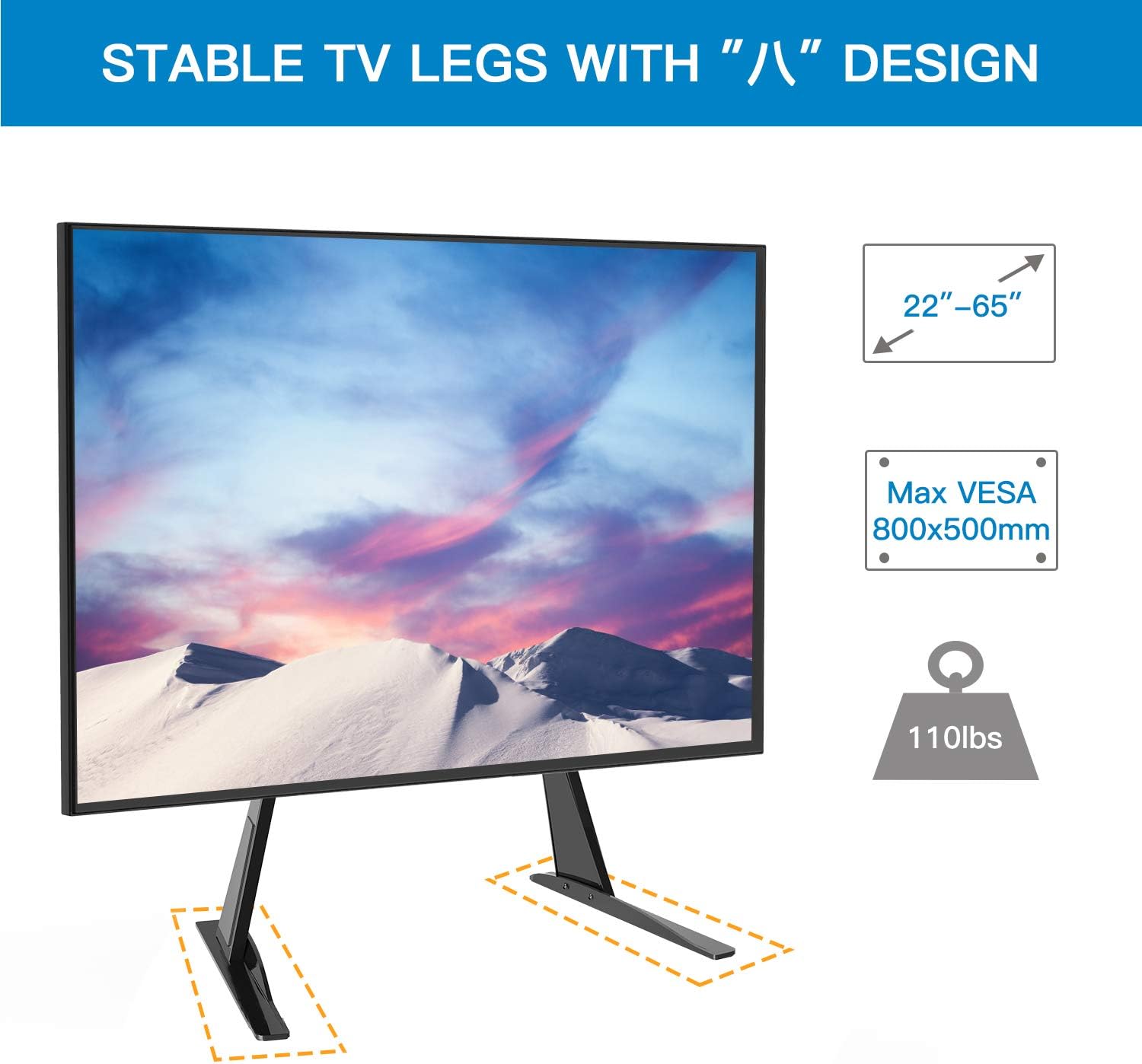 PERLESMITH Universal Table Top TV Stand for 22-65 Inch Flat Screen, LCD TVs Premium Height Adjustable Leg Stand Holds up to 110lbs, VESA up to 800x500mm: Electronics