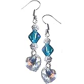 Elegant Blue Crystal Heart Earrings - Statement Earrings - Mother's Day Christmas Valentine's Day Easter Birthday Gift Jewelry - Handmade Dangles