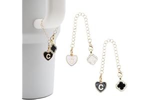 RENUIS 2Pcs Letter Charm Accessories for Stanley Cup,Name Id Initial Letter for Stanley 30&40 oz Tumbler with Handle,Heart Shape & Four Leaf Clover Initial Personalized Letter Charms,Stanley Cup Accessories Chain