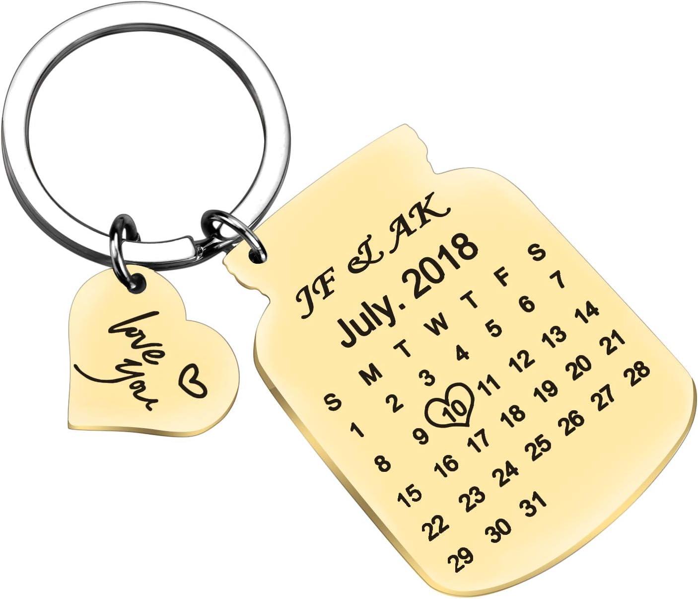 Personalised Custom Engraved Calendar Date Engraved Stainless Steel Keyring & Keychain Memorial Wedding Gift (Bottle Gold)