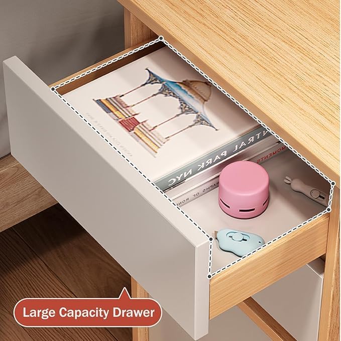 GGEROU Writing Study Table with Hutch Shelf and File Drawer,Large Computer Desk For Home Office,Standing Desk With Shelves Storag - Student Study Desk -Ideal for Gaming and Work (White/with Drawer)