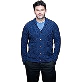 Men's Cardigan Aran Wool Knit Shawl Collar Casual Sweater with Buttons