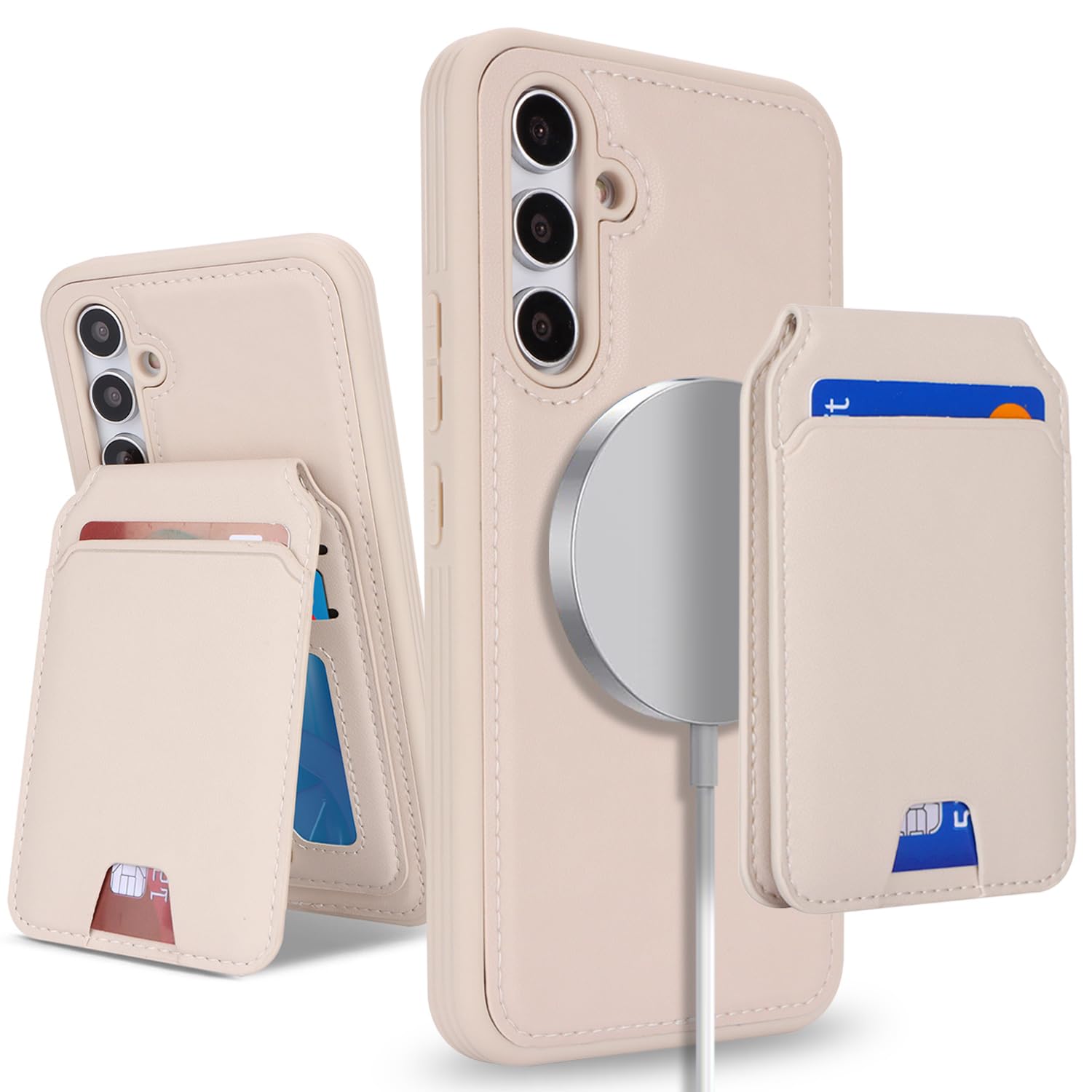 Photo 1 of SailorTech for Samsung Galaxy S21 case with Credit Card Holder mag Safe, for Galaxy S21 Phone Leather Case Wallet for Women Compatible mag Safe Wallet Detachable 2-in-1 for Men-Beige
