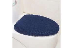 Madeals Chenille Toilet Lid Cover Shag Soft and Absorbent, Comfortable Bathroom Toilet Lid Cover Seat Fits Most Size Toilet Lids for Navy Blue