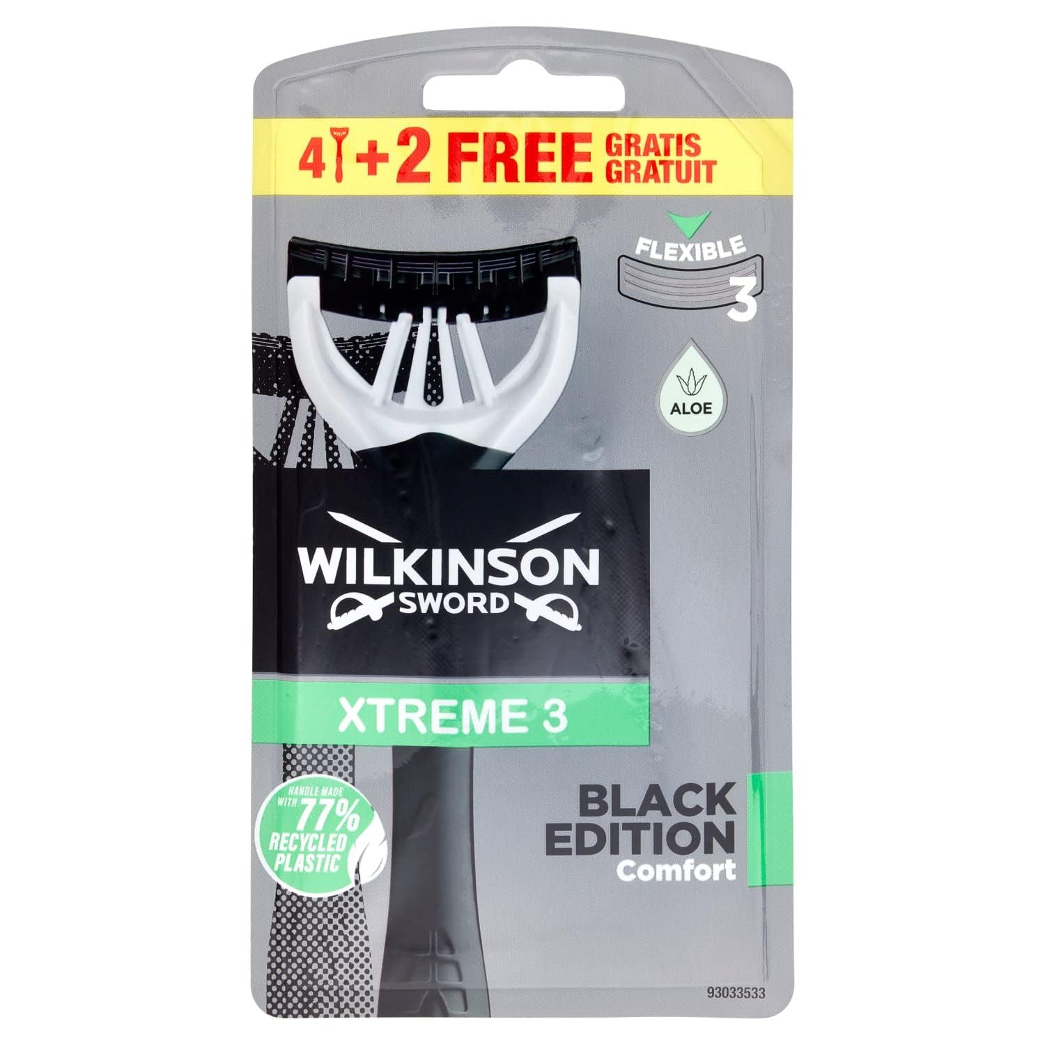 Wilkinson Extreme 3 Activ 4+2 - Black, Classic, Plastic, Adults, Unisex-Adults, Female, Sensitive Skin
