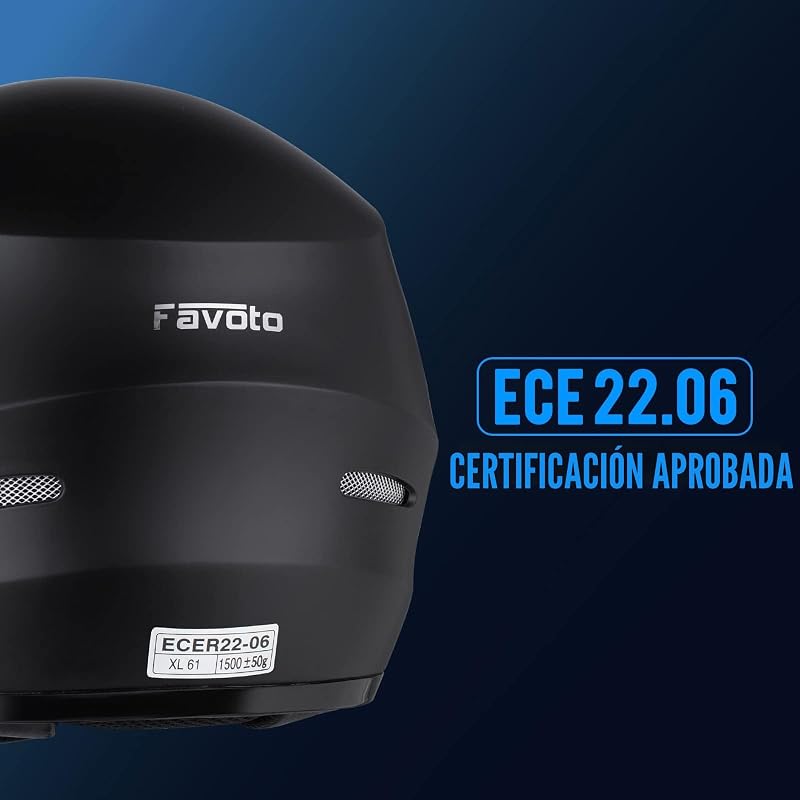 Capacete facial completo para motocicleta favoto, capacete respirável para motocicleta para mulheres, homens e adultos, proteção de segurança, certificado ece, 57-58 cm preto
