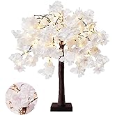 obbsie 24 Inch Lighted Cherry Blossom Tree with 24 Fairy Lights Artificial Bonsai Flower Tree with Timer Battery/USB Operated Pink Light Up Tabletop Tree for Spring Wedding Party Indoor Outdoor Decor