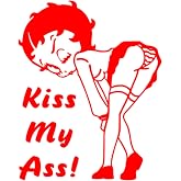 Kiss My Ass Classic Cartoon Character Logo Die Cut Decal 6" Tell Funny Decal Sticker (Red)