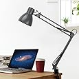 ToJane 32''Swing Arm Desk lamp with Architect Adjustable Folding Metal Twin-Arm, Clip-on Clamp Table Light for Bedroom Reading Work Task,Grey Color