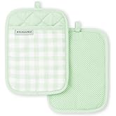 KitchenAid Gingham Pot Holder 2-Pack Set, Pistachio, 7"x10"