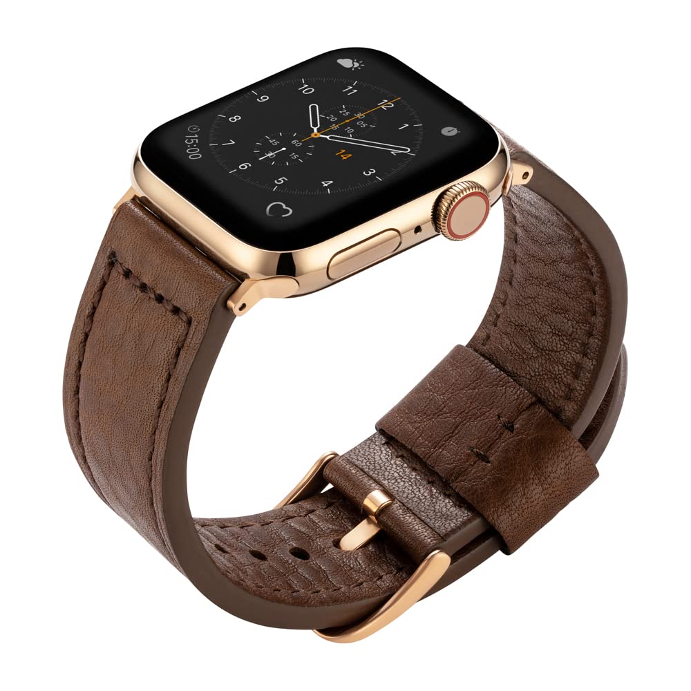 Buckle & Band Lond Luxury compatible Apple Watch Strap - Brown Leather Handcrafted designer strap with Gold Buckle for 42mm, 44mm, 45mm, 49mm Ultra