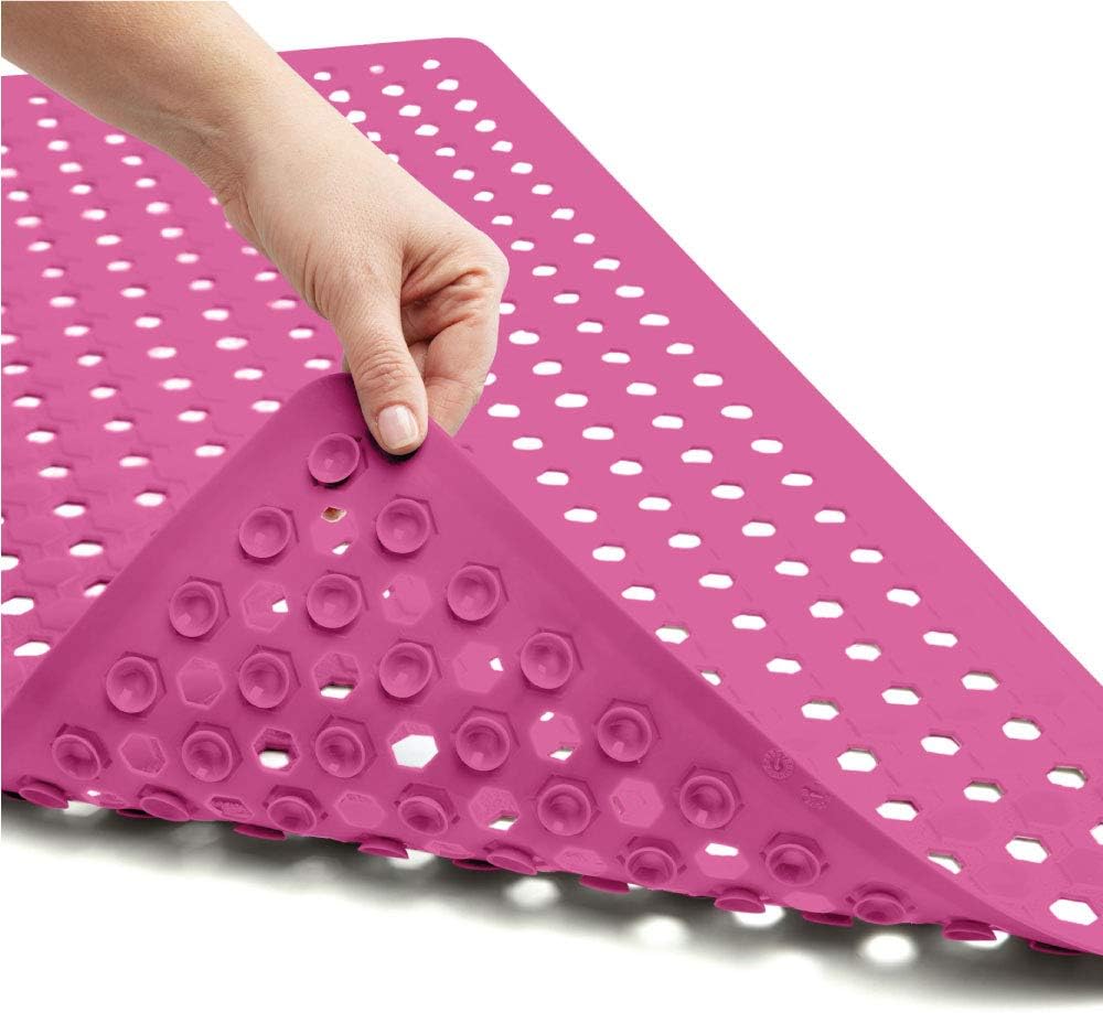 Gorilla Grip Original Patented Bath, Shower, Tub Mat, 35x16, Washable, Antibacterial, BPA, Latex, Phthalate Free, Bathtub Mats with Drain Holes, Suction Cups, XL Size Bathroom Mats, Hot Pink Opaque