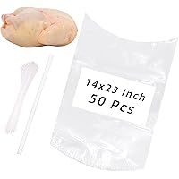 Turkey Shrink Bags,50 Pcs 14x23 Inches Clear Poultry Shrink Bags Freezer with 50 Zip Ties and a Silicone Straw for Chickens,T