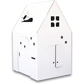 Easy Playhouse Cardboard Kids Fort - Indoor &amp; Outdoor Art &amp; Craft House | Blank DIY Canvas for Coloring and Drawing, Customizable Play Tent with Windows &amp; Mail Slots, 34 x 27 x 48 in, Made in USA