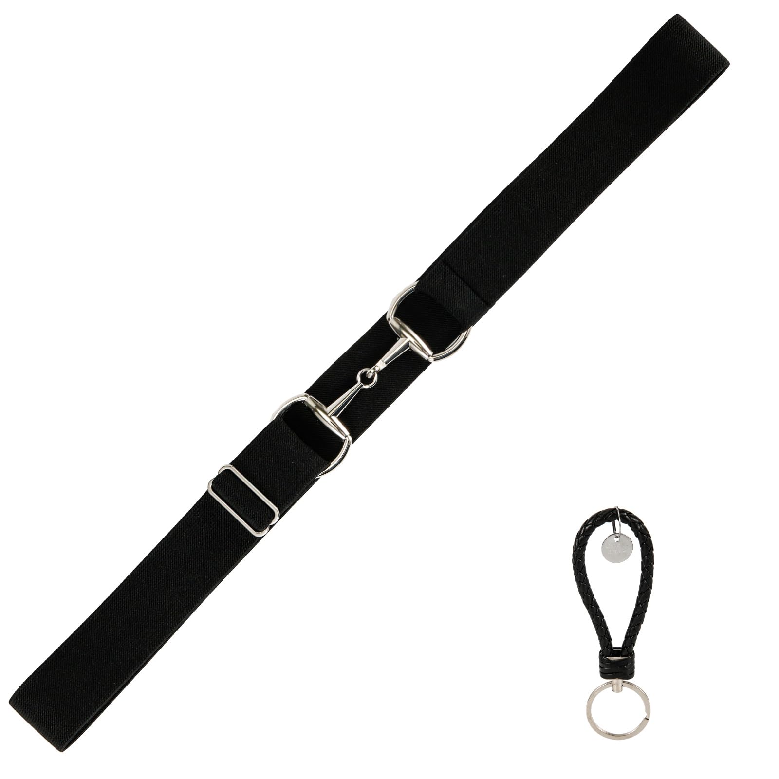 NQEUEPN Elastic Equestrian Belt, Adjustable Horseback Riding Belt with Surcingle Buckle and Key Strap Horse Riding Gear for Equestrian Sports for Womens/Mens (Black)