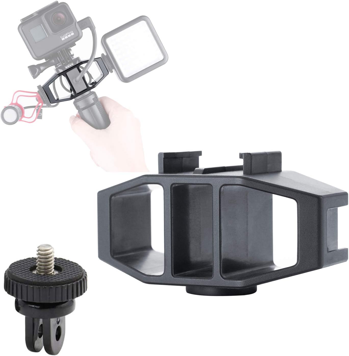 Vlogging Mount Bracket for Osmo Action Gopro Hero 7 6 5 Sjcam EKEN and Yi 4K Action Camera, Action Camera Bracket Tripod Adapter with 1/4" Screw Cold Shoe Mount for Light Stand Mic