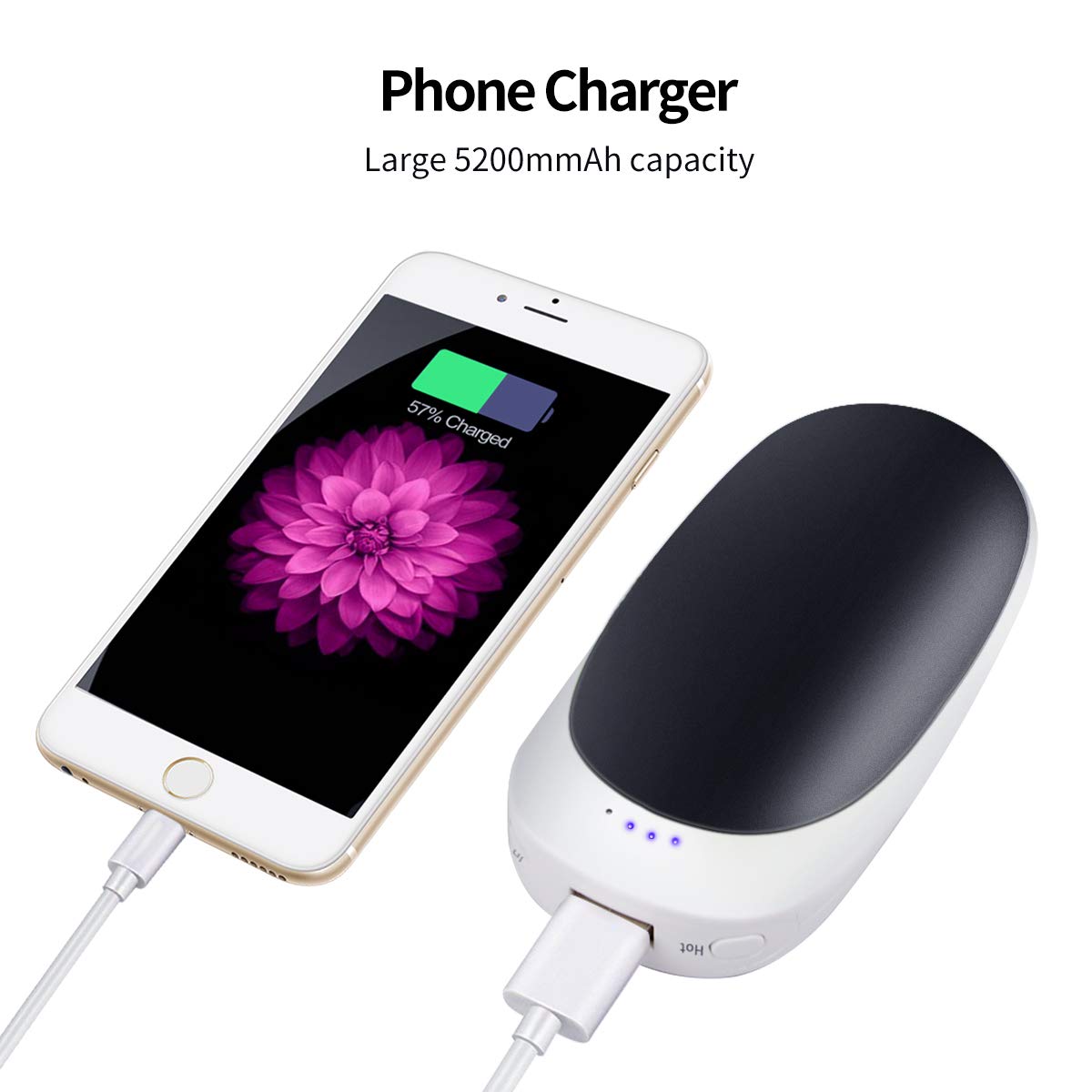 Rechargeable Hand Warmers ,Vshow Baby Dolphin USB Electric Pocket Handwarmer 5200mAh Reusable Portable Heater/Emergency Phone Charger for iPhone/Samsung Galaxy - Black