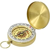 Waterproof Brass Compass for Hiking, Survival &amp; Navigation &ndash; Large Dial Pocket Compass with Keychain Loop, Ideal Metal Brujula de Mano for Kids, Scouts, Hunting &amp; Compass Gifts for Men