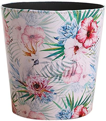 Paper Wastebasket Without Lid Fcoson PU Leather Round Decorative Trash Bin Garbage Can Dustbin for Hotel Dormitory Kitchen Bedroom Bathroom Office Flower