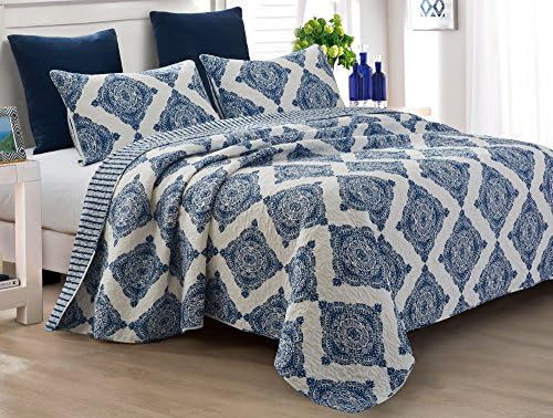 Hedaya Home Wallis 3-pc. Quilt Set Full/Queen Navy blue/white