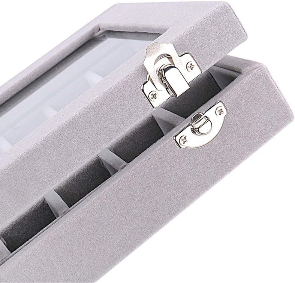 Ivosmart 24 Section Velvet Glass Jewelry Ring Display Organiser Box Tray Holder Earrings Storage Case (Grey): Home & Kitchen
