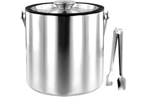 Abizarch Ice Bucket with Lid Strainer Tong,3.0 L Double Walled Stainless Steel Insulated Ice Bucket Container, Good Sealing I