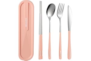 INKULEER Travel cutlery set, 18/8 stainless steel cutlery, Reusable utensils set with case, Portable Silverware Lunch Box for Camping and Office