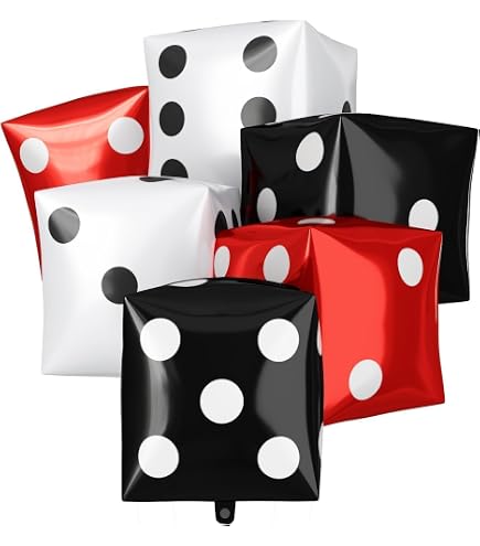 144PCS Dice Favor Boxes Casino Theme Party Decorations , Casino Balloon Arch Garland Kit Red Black Gold Dice Crown Poker Foil Balloons For Poker Las Vegas Game Night Casino Party Supplies