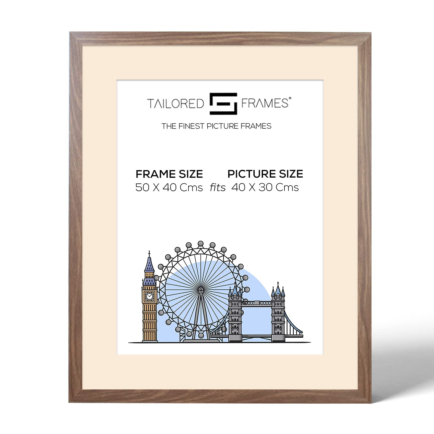 Tailored Frames Seattle Walnut 50 x 40Cm Frame for 40 x 30Cm Picture | Single Picture Frames | Wall Hanging Type | Photo Frame With Antique Mount