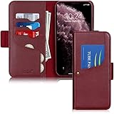 iPhone 11 Pro Case 5.8'',Toplive Luxury Cowhide Genuine Leather iPhone 11 Pro Wallet Case with Kickstand,Wine Red