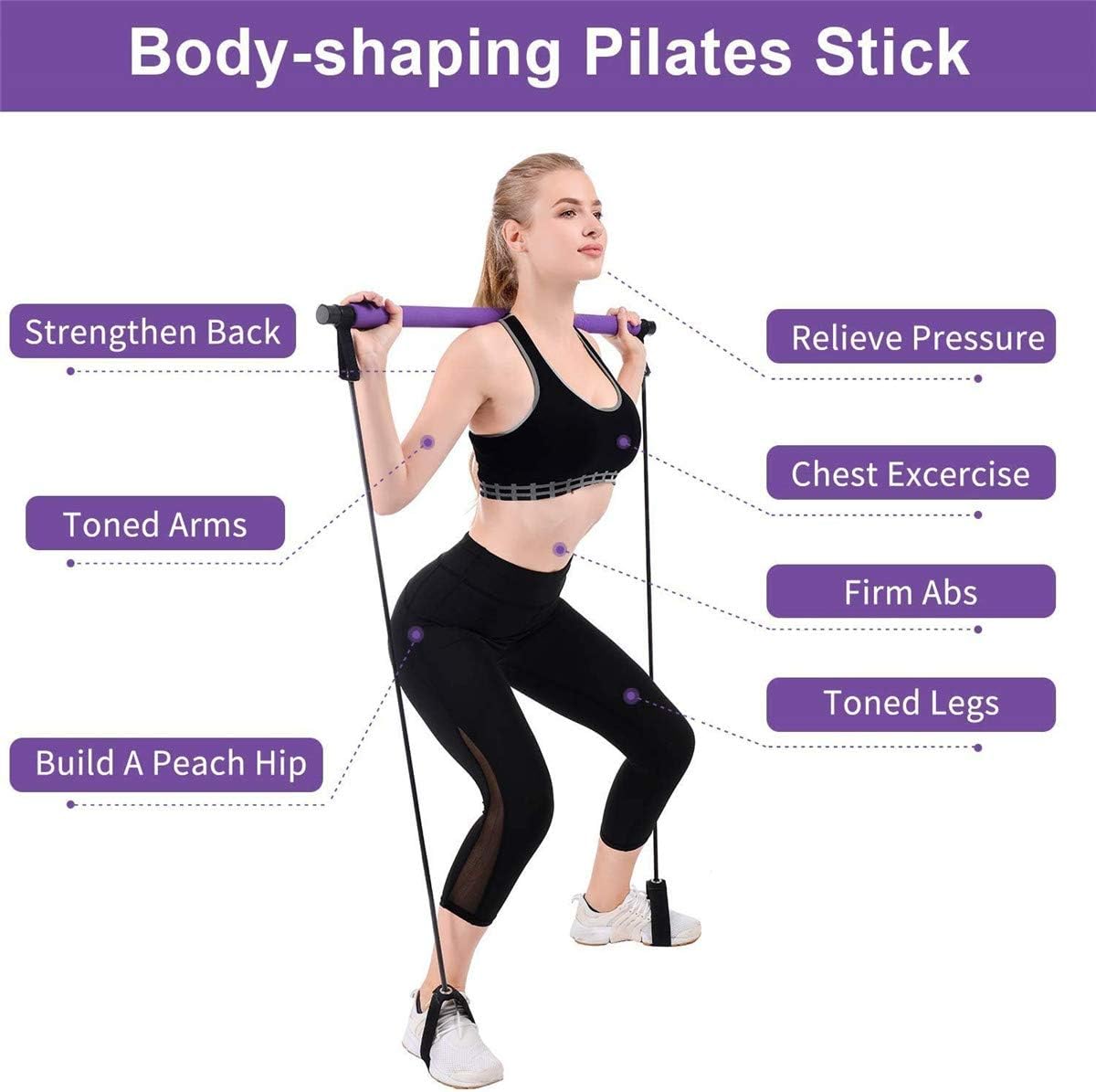 ADO Stap Pilates Stick Portable Pilates Bar Kit Resistance Band Set for Legs, Butt, Back, Arms, Shoulders Total Body Workout : Sports & Outdoors