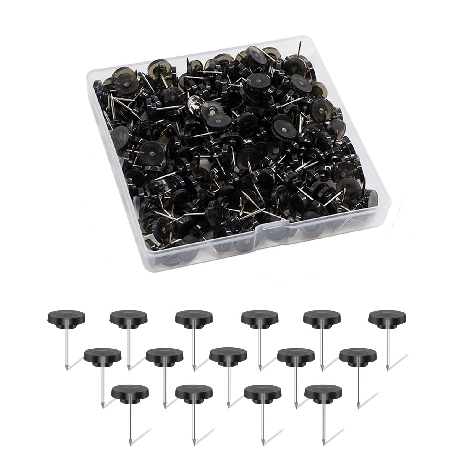 Black Drawing Pins for Cork Board,120 Pcs Push Pins for Notice Board,Thumb Tacks for Wall Hangings,Flat Head Push Pins for Bulletin Board,Plastic Thumb Tacks Steel Point in Reusable Box