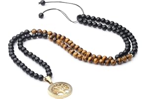 COAI Stone Beaded Necklace 108 Mala Necklace, Hamsa Hand Necklace/Tree of Life Necklace