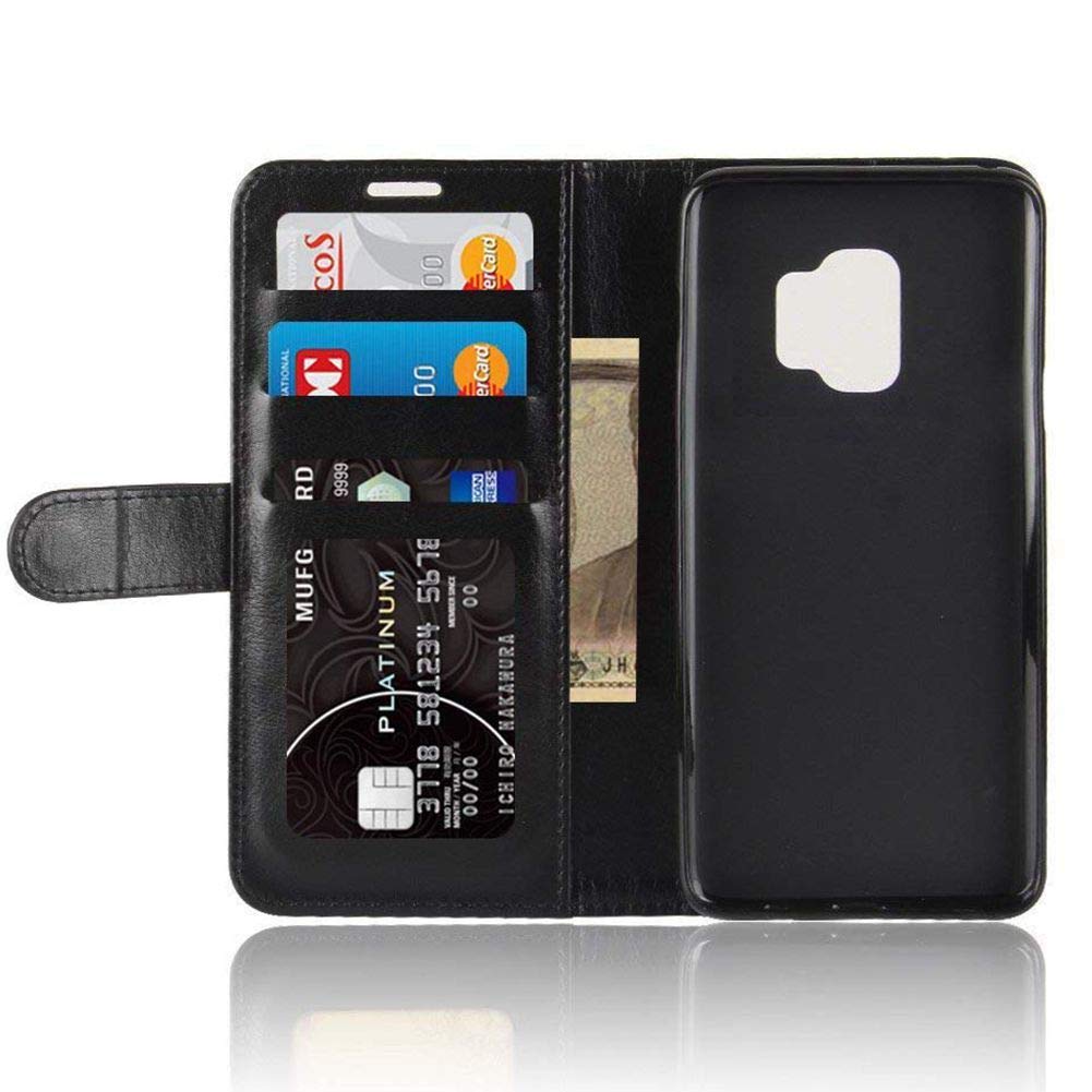 AROC Schutzhülle Samsung Galaxy S9, Brieftasche aus Hochwertigem Leder PU Schutzhülle für Handy, ultradünn und Multifunktional, Rundumschutz (Schwarz)