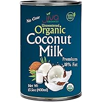Jiva Organics Organic Coconut Milk 13.5 Ounce (Pack of 12) - Unsweetened, Premium FULL 18% Fat, Vegan, Paleo, No Guar Gum, BP
