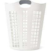 Gracious Living Laundry Basket, Easy Carry Flex Collapsible Hamper, 87.5L | Large Plastic Clothes Storage Organizer for Home, Bathroom, and Bedroom, White